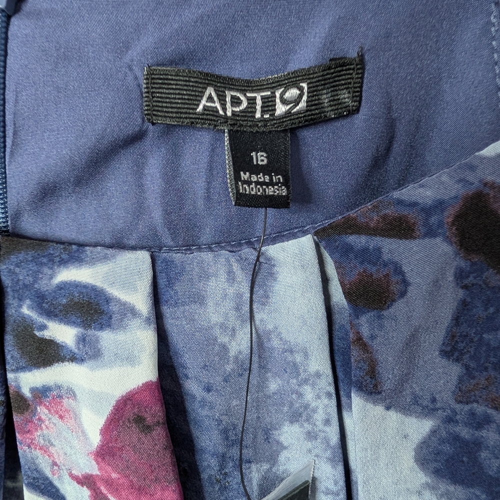 Apt. 9 NWT Pleated Neck Sheath Dress Size 16, Blue Floral Print,‎ Fully Lined - Picture 2 of 6